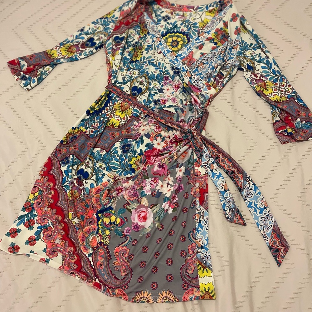 Johnny Was Floral Multicolor Wrap Dress